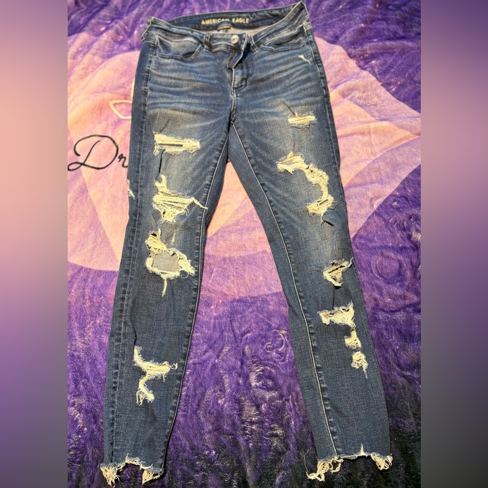 American Eagle Outfitters Ripped Blue Skinny Jeans